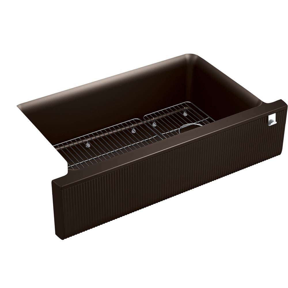 Kohler - Cairn 34'' undermount single-bowl farmhouse kitchen sink with fluted design - Matte Brown