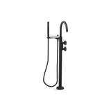 Kohler - Components Floor-mount bath filler trim with industrial handles and handshower - Matte Black