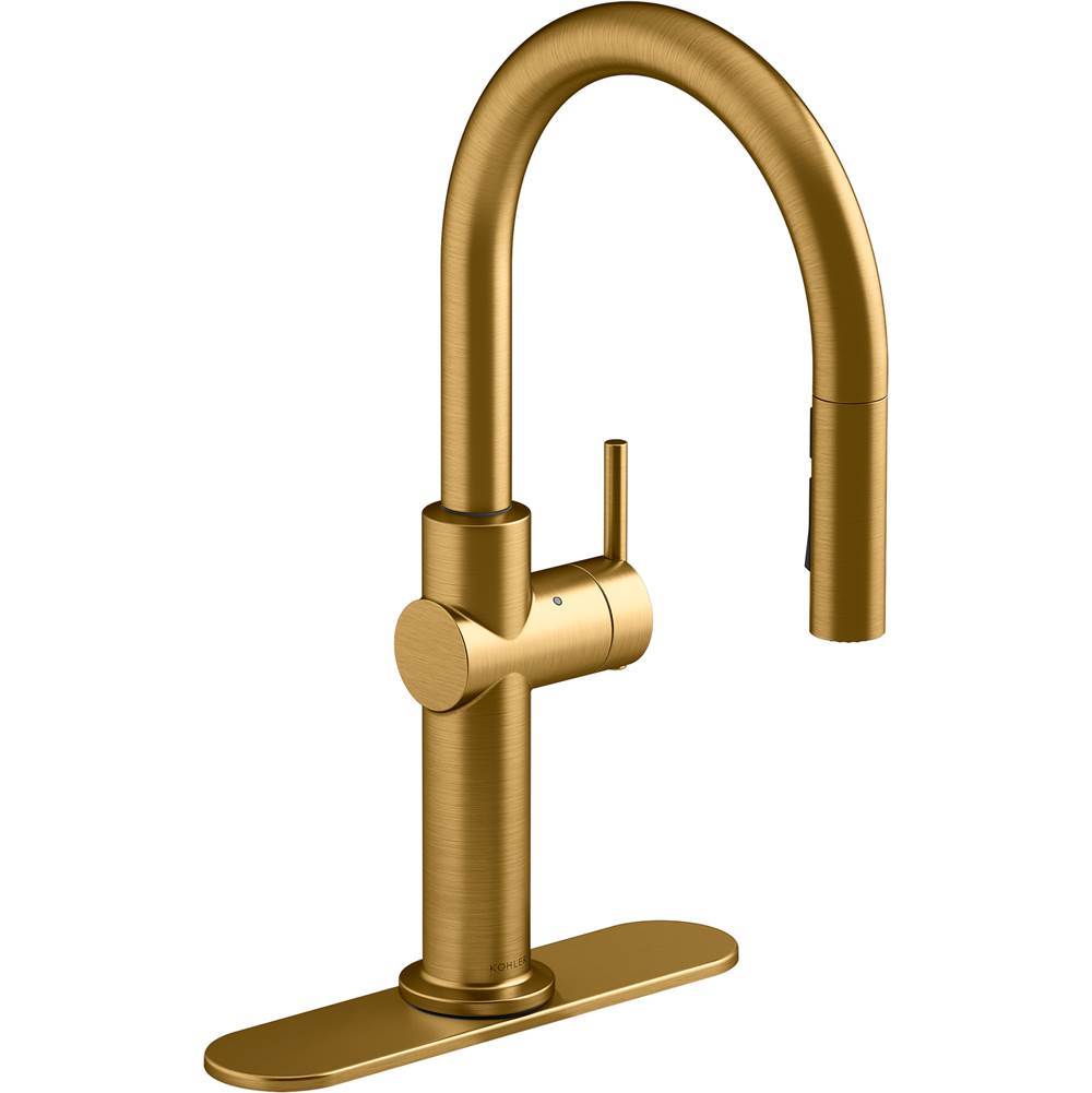 Kohler - Crue Touchless pull-down kitchen sink faucet with KOHLER KonnectE and three-function sprayhead - Vibrant Brushed Moderne Brass