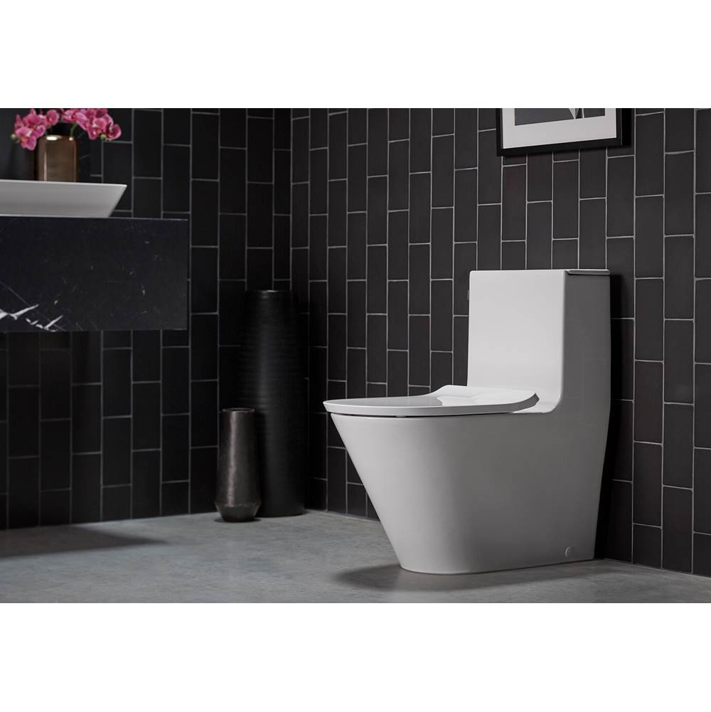 Brazn One-piece compact elongated toilet with skirted trapway, dual-flush
