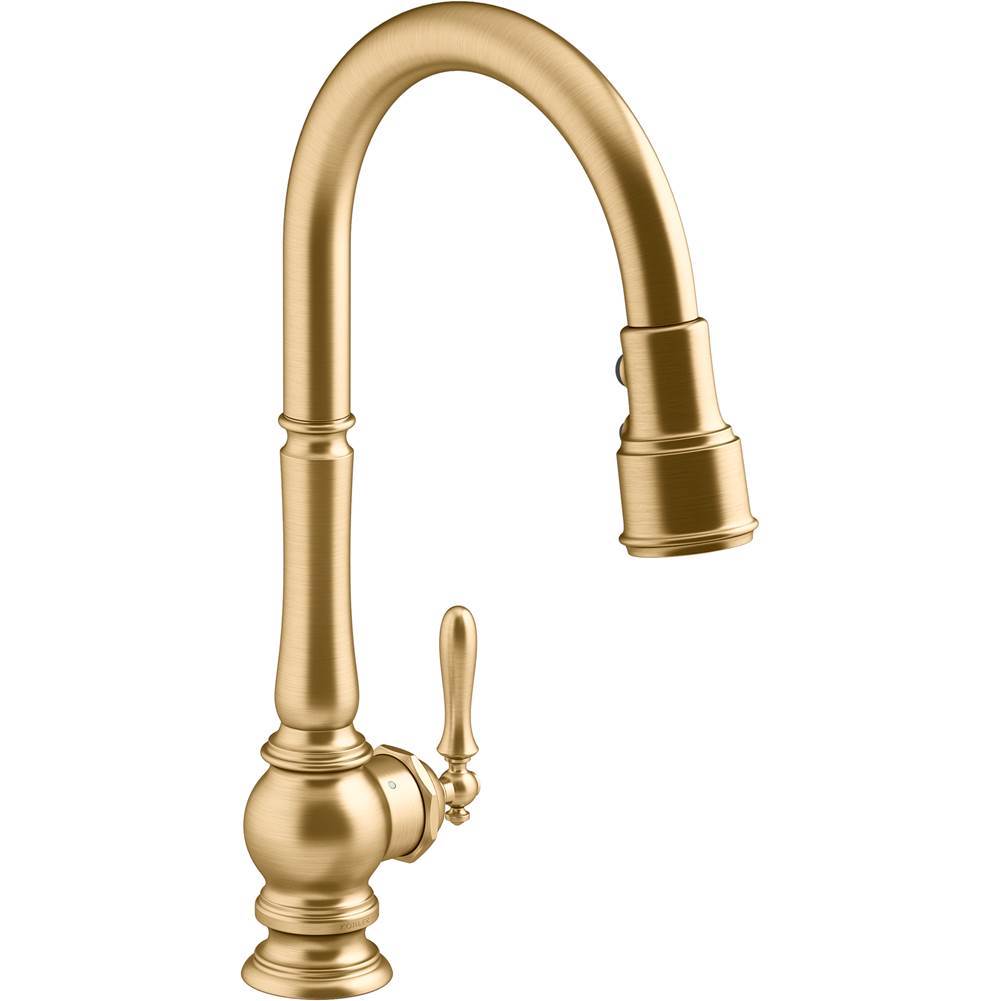Kohler - Artifacts Touchless pull-down kitchen sink faucet with three-function sprayhead - Vibrant Brushed Moderne Brass