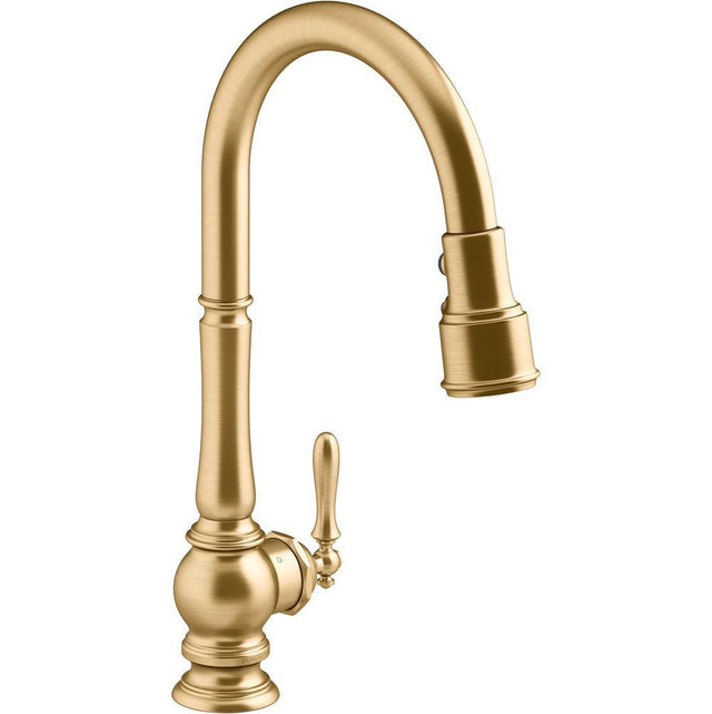 Kohler - Artifacts Touchless pull-down kitchen sink faucet with three-function sprayhead - Vibrant Brushed Moderne Brass