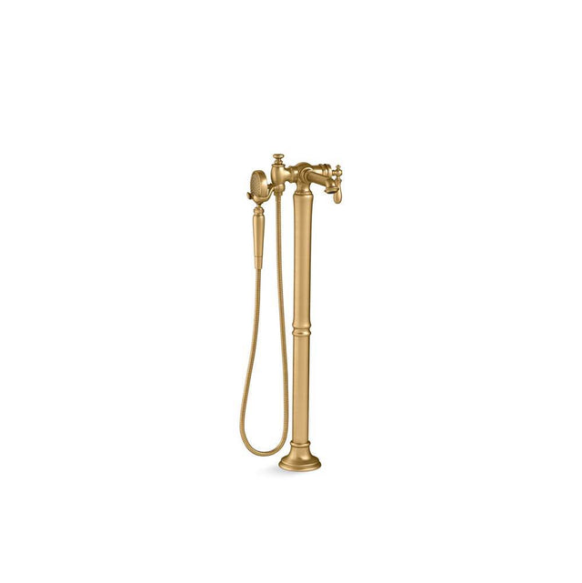 Kohler - Artifacts Floor-mount bath filler trim with handshower - Vibrant Brushed Moderne Brass