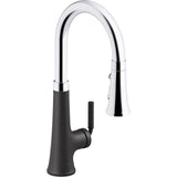 Kohler - Tone Pull-down kitchen sink faucet with three-function sprayhead - Polished Chrome With Matte Black
