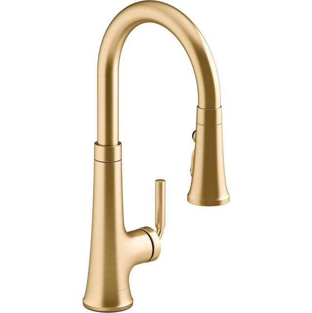 Kohler - Tone Pull-down kitchen sink faucet with three-function sprayhead - Vibrant Brushed Moderne Brass