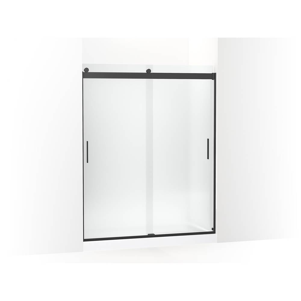 Kohler - Levity Sliding shower door, 74'' H x 56-5/8 - 59-5/8'' W, with 1/4'' thick Frosted glass and blade handles - Matte Black