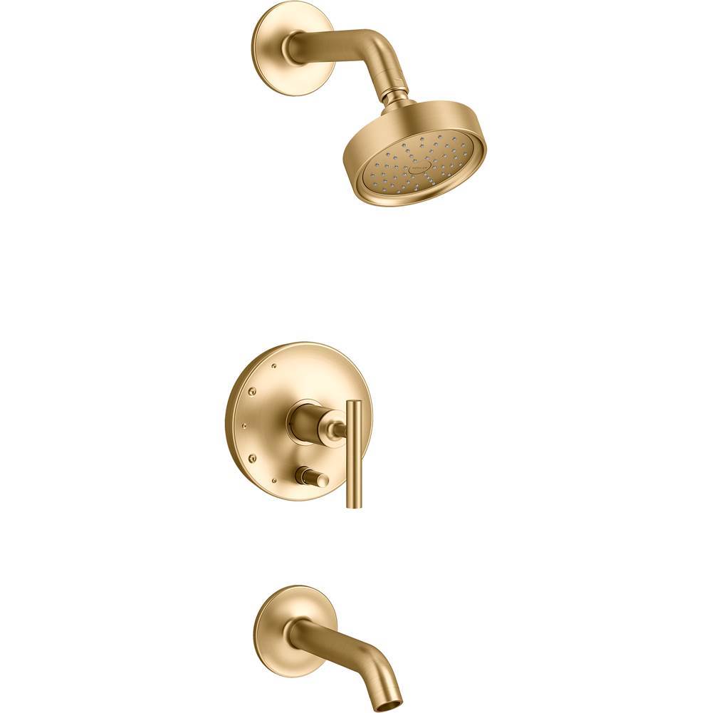 Kohler - Purist Rite-Temp bath and shower trim kit with push-button diverter and lever handle, 1.75 gpm - Vibrant Brushed Moderne Brass