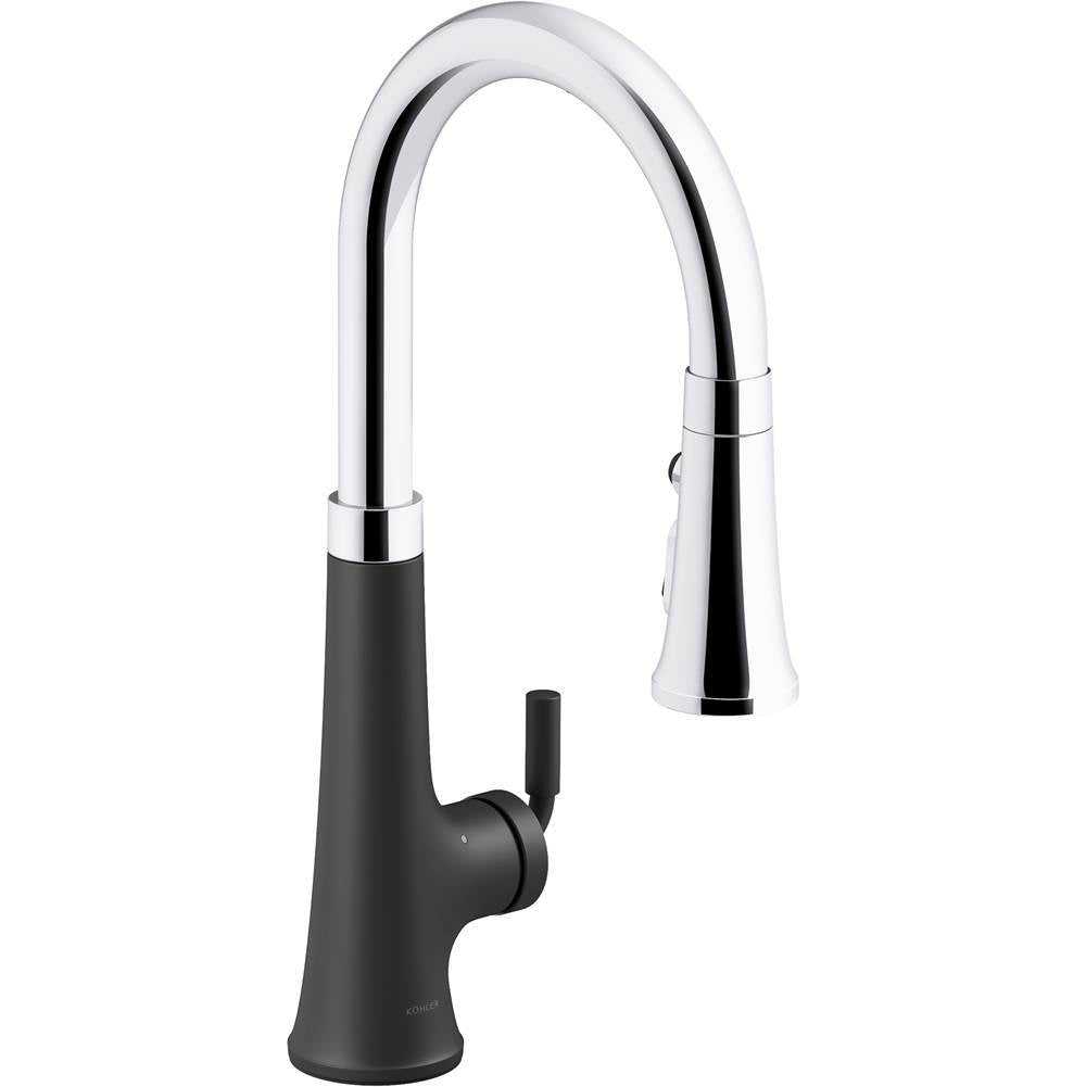 Kohler - Tone Touchless pull-down kitchen sink faucet with three-function sprayhead - Polished Chrome With Matte Black