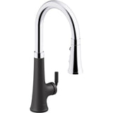 Kohler - Tone Touchless pull-down kitchen sink faucet with KOHLER KonnectE and three-function sprayhead - Polished Chrome With Matte Black