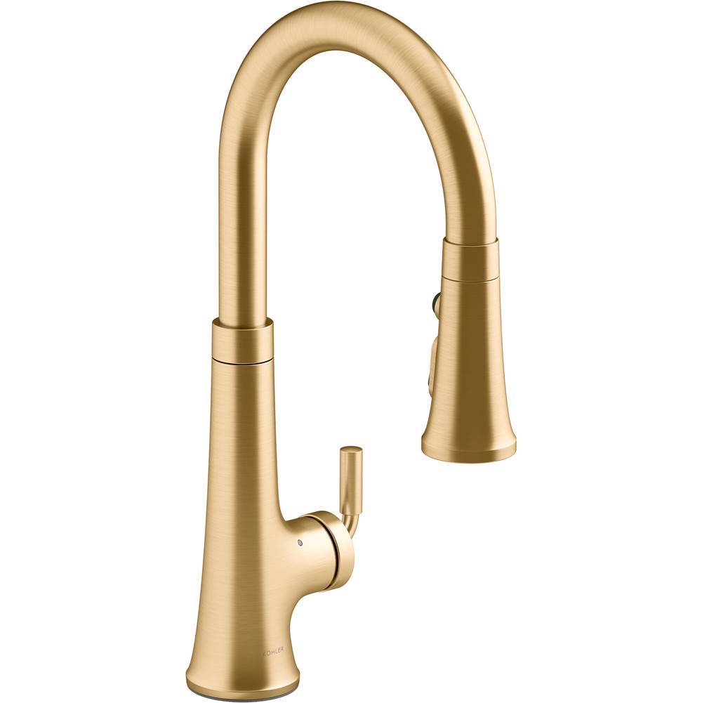 Kohler - Tone Touchless pull-down kitchen sink faucet with three-function sprayhead - Vibrant Brushed Moderne Brass