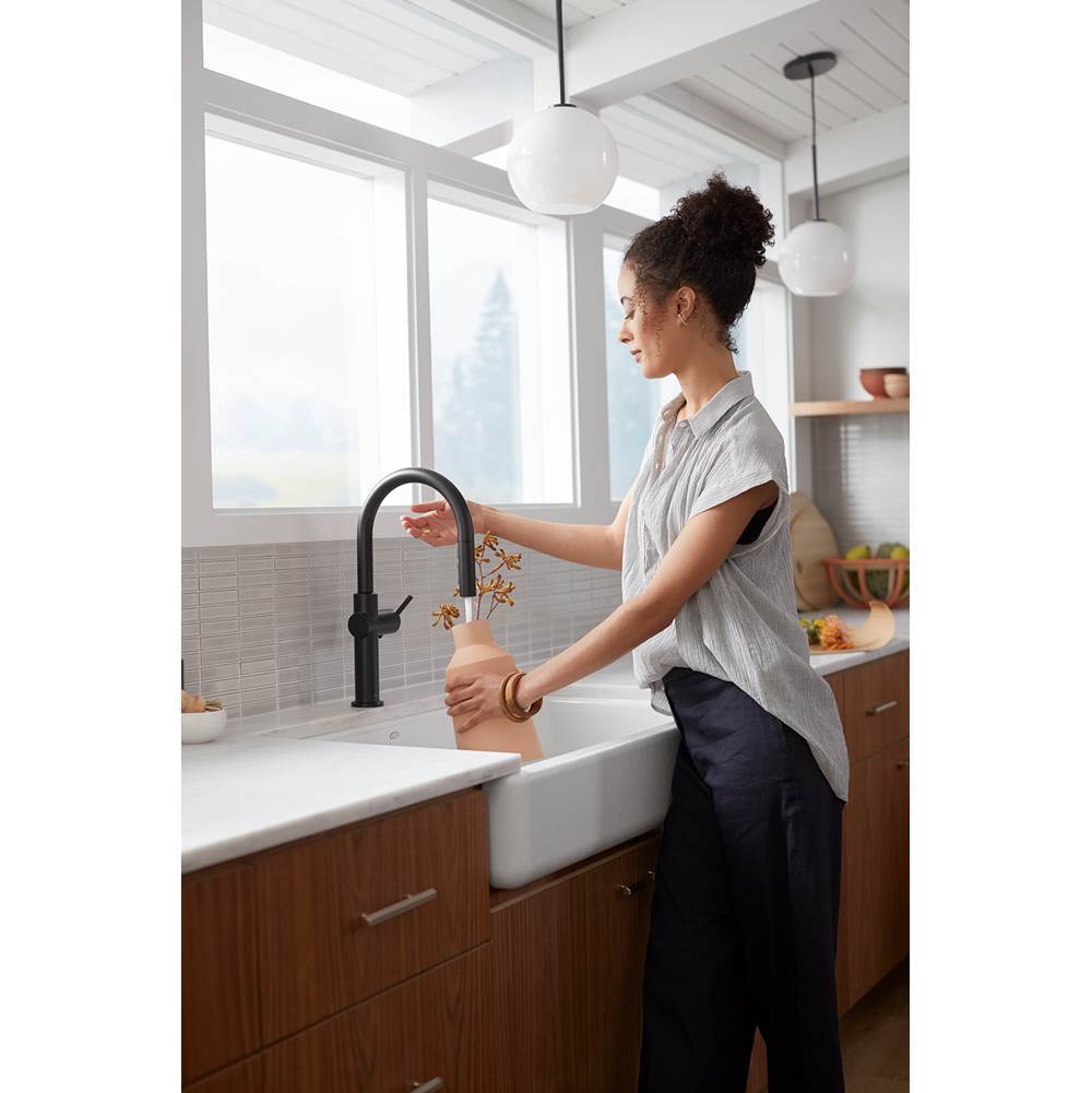 Crue Touchless pull-down kitchen sink faucet with three-function sprayhead