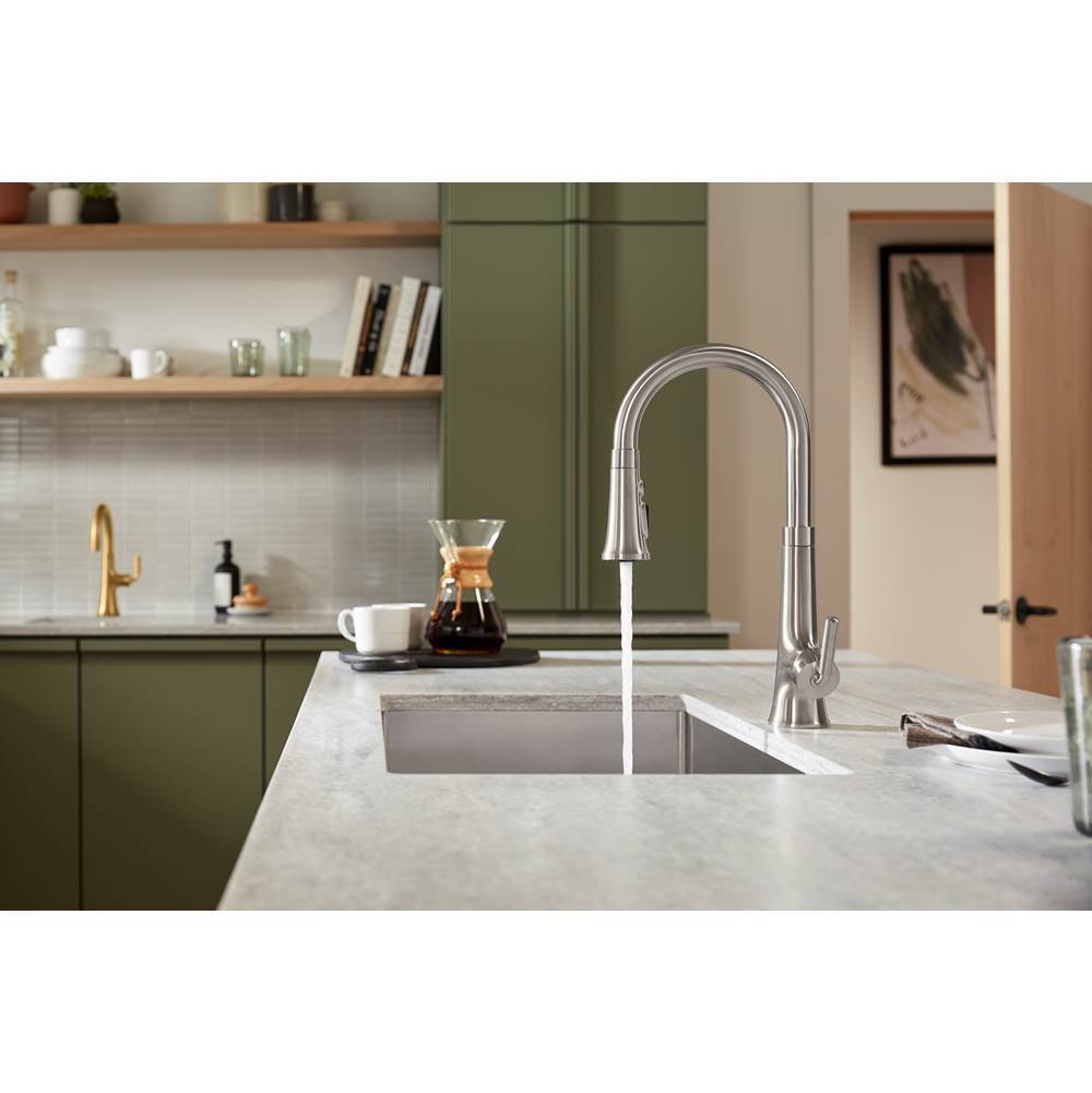 Tone Touchless pull-down kitchen sink faucet with three-function sprayhead