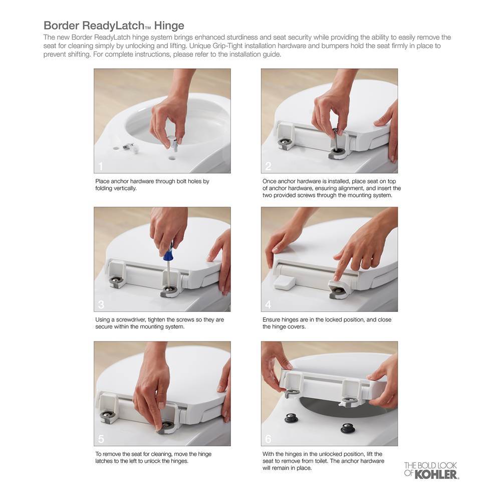 Border ReadyLatch Quiet-CloseE round-front toilet seat with antimicrobial agent