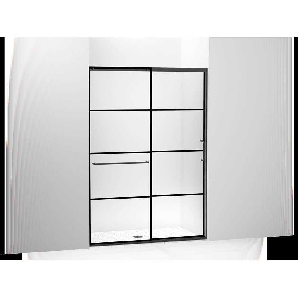 Kohler - Elate Sliding shower door, 75-1/2'' H x 50-1/4 - 53-5/8'' W, with heavy 5/16'' thick Crystal Clear glass with rectangular grille pattern - Matte Black