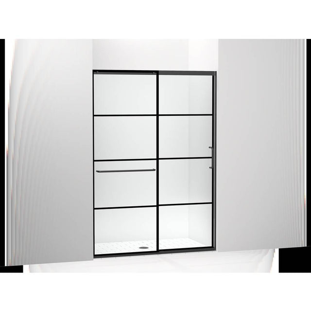 Kohler - Elate Sliding shower door, 75-1/2'' H x 50-1/4 - 53-5/8'' W, with heavy 5/16'' thick Crystal Clear glass with rectangular grille pattern - Matte Black