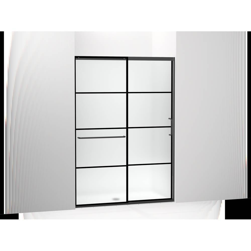 Kohler - Elate Sliding shower door, 75-1/2'' H x 50-1/4 - 53-5/8'' W, with heavy 5/16'' thick Frosted glass with rectangular grille pattern - Matte Black