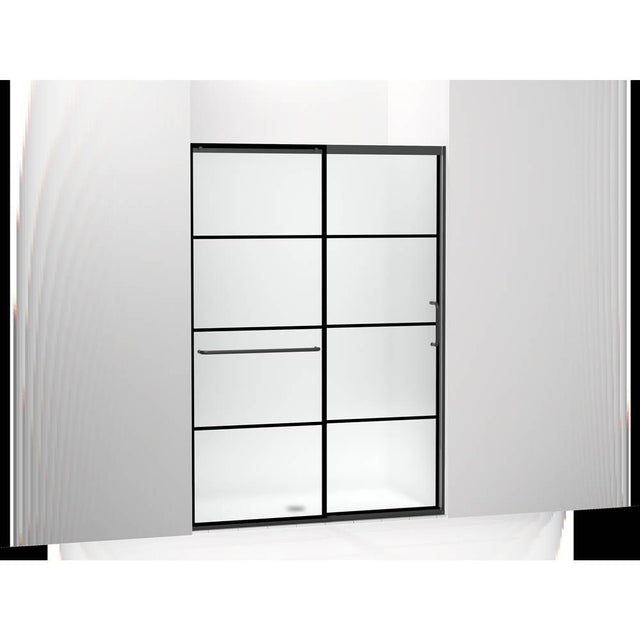 Kohler - Elate Sliding shower door, 75-1/2'' H x 50-1/4 - 53-5/8'' W, with heavy 5/16'' thick Frosted glass with rectangular grille pattern - Matte Black