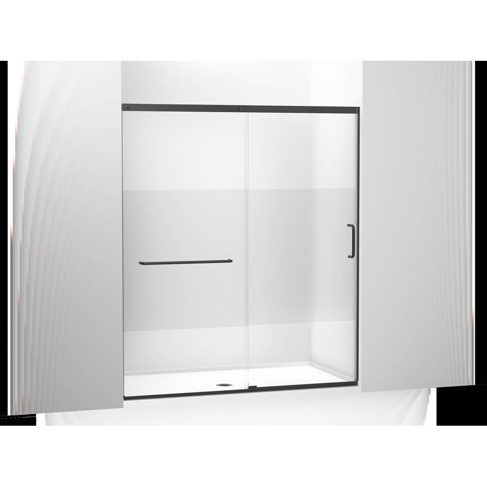Kohler - Elate Sliding shower door, 75-1/2'' H x 62-1/4 - 65-5/8'' W with heavy 5/16'' thick Crystal Clear glass with privacy band - Matte Black