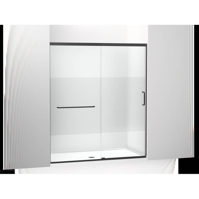 Kohler - Elate Sliding shower door, 75-1/2'' H x 62-1/4 - 65-5/8'' W with heavy 5/16'' thick Crystal Clear glass with privacy band - Matte Black