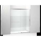 Kohler - Elate Sliding shower door, 75-1/2'' H x 62-1/4 - 65-5/8'' W with heavy 5/16'' thick Crystal Clear glass with privacy band - Bright Silver