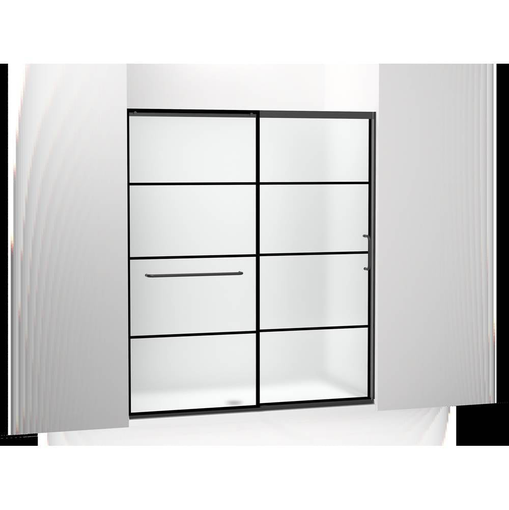 Kohler - Elate Sliding shower door, 75-1/2'' H x 62-1/4 - 65-5/8'' W, with heavy 5/16'' thick Frosted glass with rectangular grille pattern - Matte Black