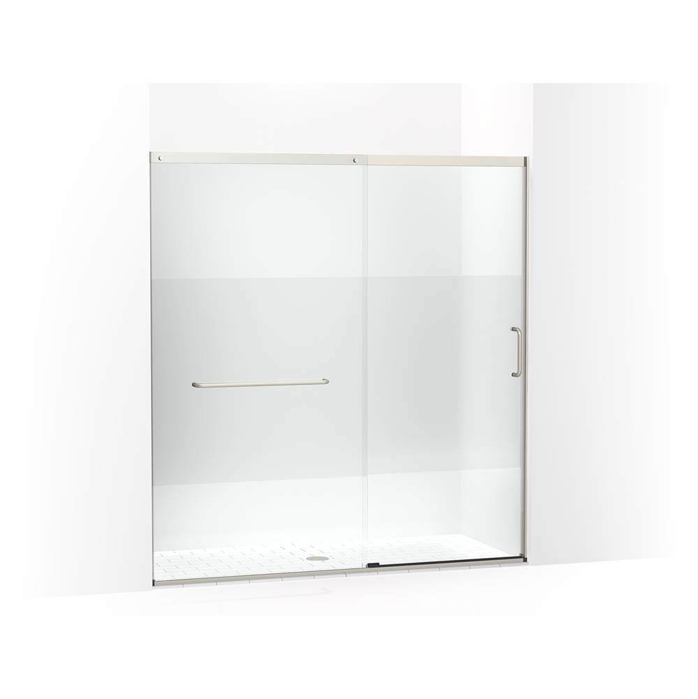Elate Sliding shower door, 75-1/2'' H x 68-1/4 - 71-5/8'' W, with heavy 5/16'' thick Crystal Clear glass with privacy band