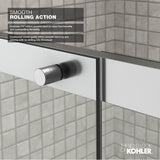 Elate Sliding shower door, 75-1/2'' H x 68-1/4 - 71-5/8'' W, with heavy 5/16'' thick Crystal Clear glass with privacy band