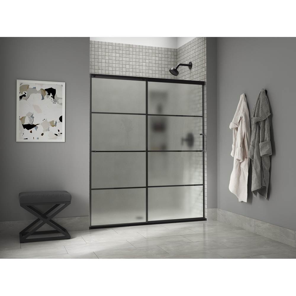 Elate Sliding shower door, 70-1/2'' H x 56-1/4 - 59-5/8'' W, with 1/4'' thick Frosted glass with rectangular grille pattern
