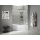 Elate Sliding bath door, 56-3/4'' H x 56-1/4 - 59-5/8'' W with heavy 5/16'' thick Crystal Clear glass with privacy band