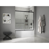 Elate Sliding bath door, 56-3/4'' H x 56-1/4 - 59-5/8'' W with heavy 5/16'' thick Crystal Clear glass with privacy band