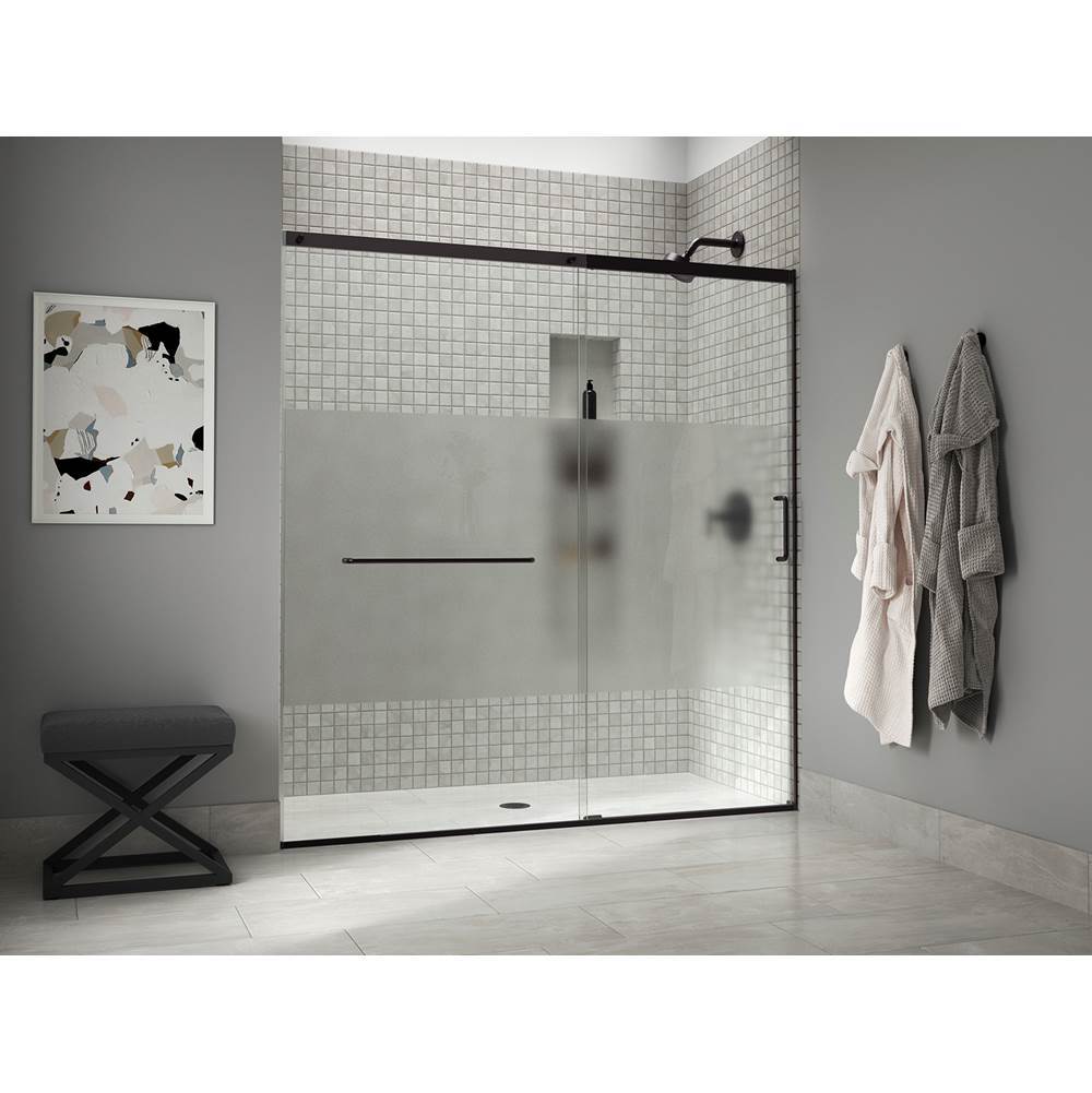 Kohler - Elate Sliding shower door, 75-1/2'' H x 68-1/4 - 71-5/8'' W, with heavy 5/16'' thick Crystal Clear glass with privacy band - Matte Black