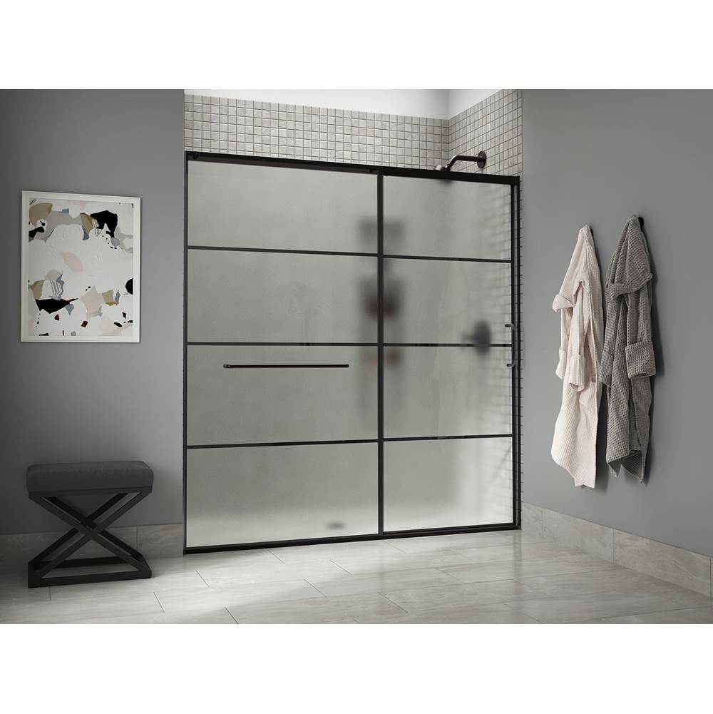 Kohler - Elate Sliding shower door, 75-1/2'' H x 68-1/4 - 71-5/8'' W, with heavy 5/16'' thick Frosted glass with rectangular grille pattern - Matte Black
