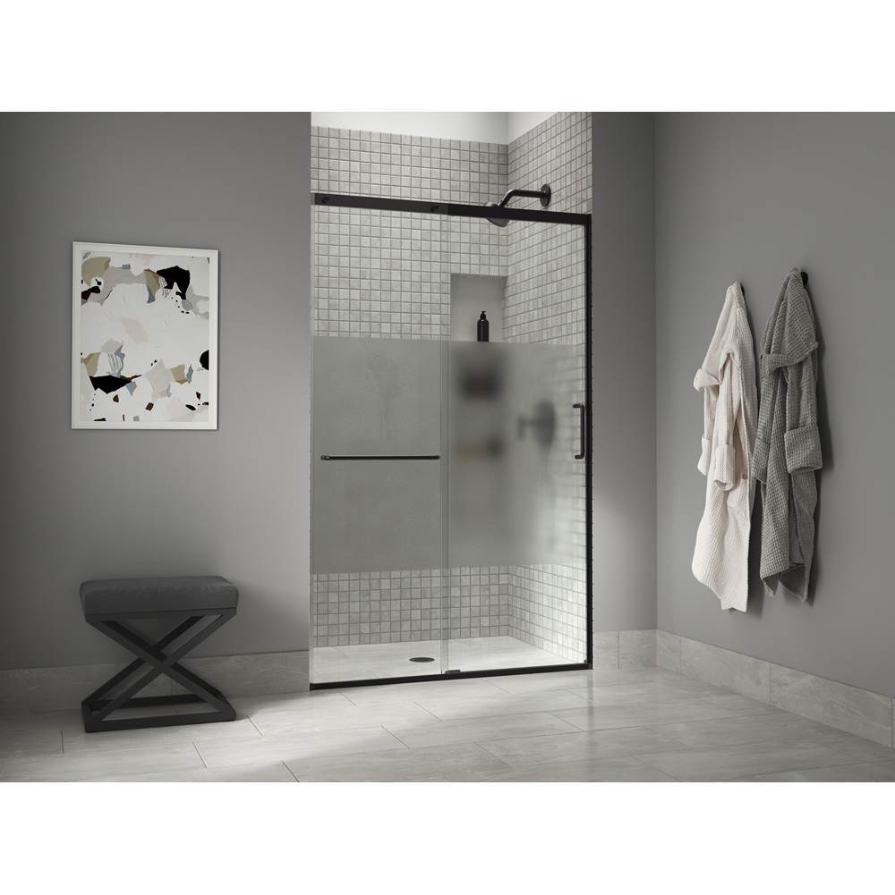 Elate Sliding shower door, 75-1/2'' H x 44-1/4 - 47-5/8'' W, with heavy 5/16'' thick Crystal Clear glass with privacy band