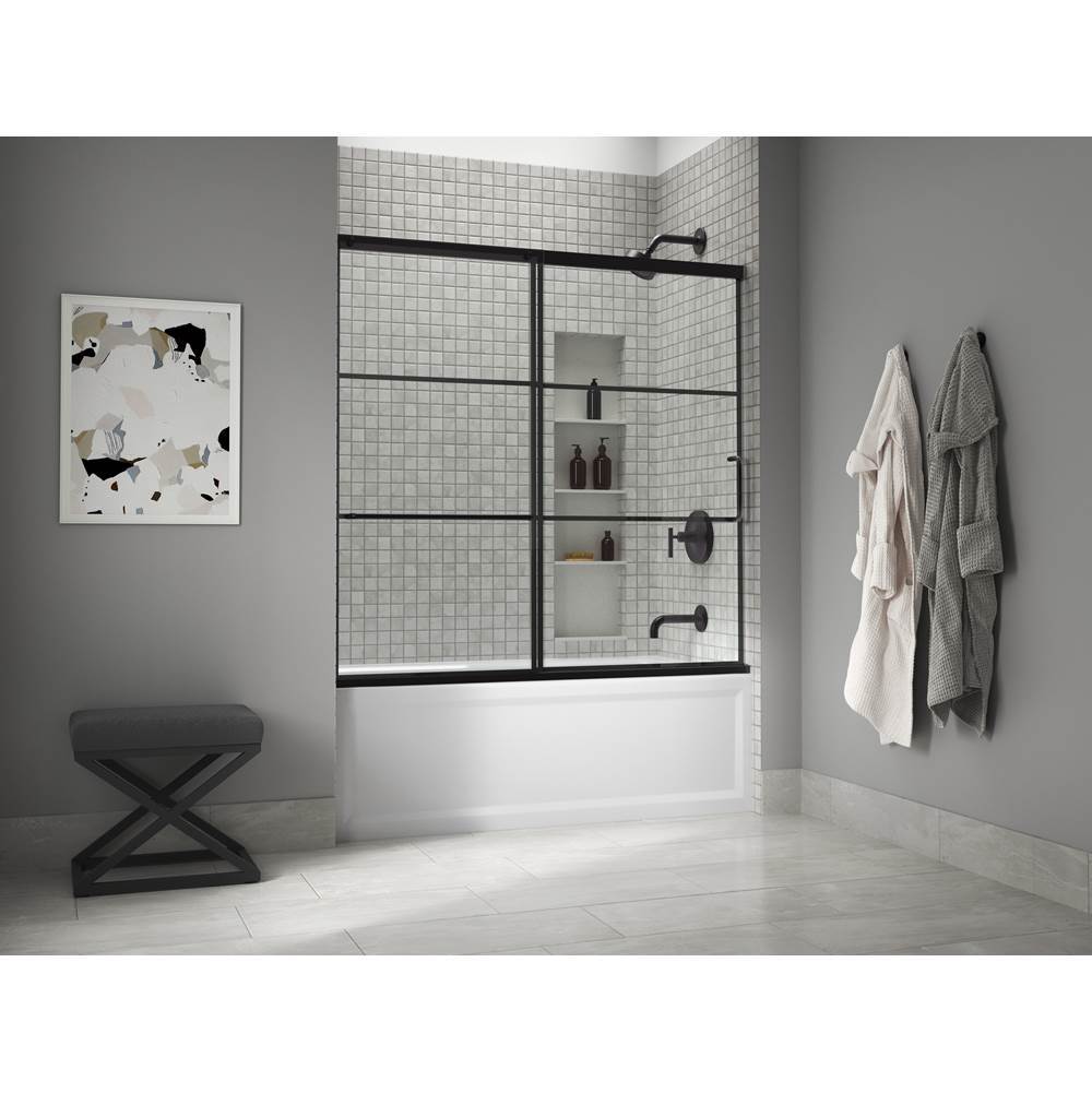 Elate Sliding bath door, 56-3/4'' H x 56-1/4 - 59-5/8'' W, with 1/4'' thick Crystal Clear glass with rectangular grille pattern