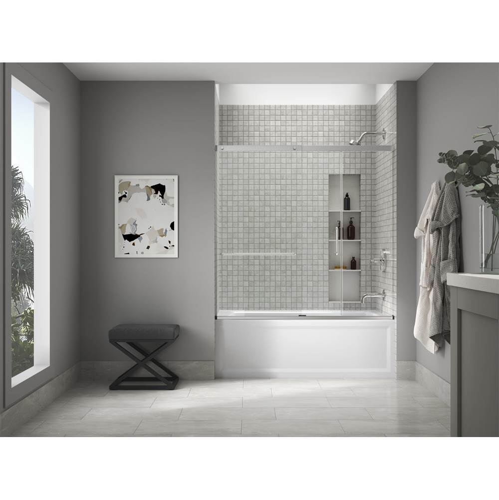 Elate Sliding bath door, 56-3/4'' H x 56-1/4 - 59-5/8'' W with heavy 5/16'' thick Crystal Clear glass