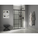 Elate Sliding shower door, 70-1/2'' H x 50-1/4 - 53-5/8'' W, with 1/4'' thick Crystal Clear glass with rectangular grille pattern