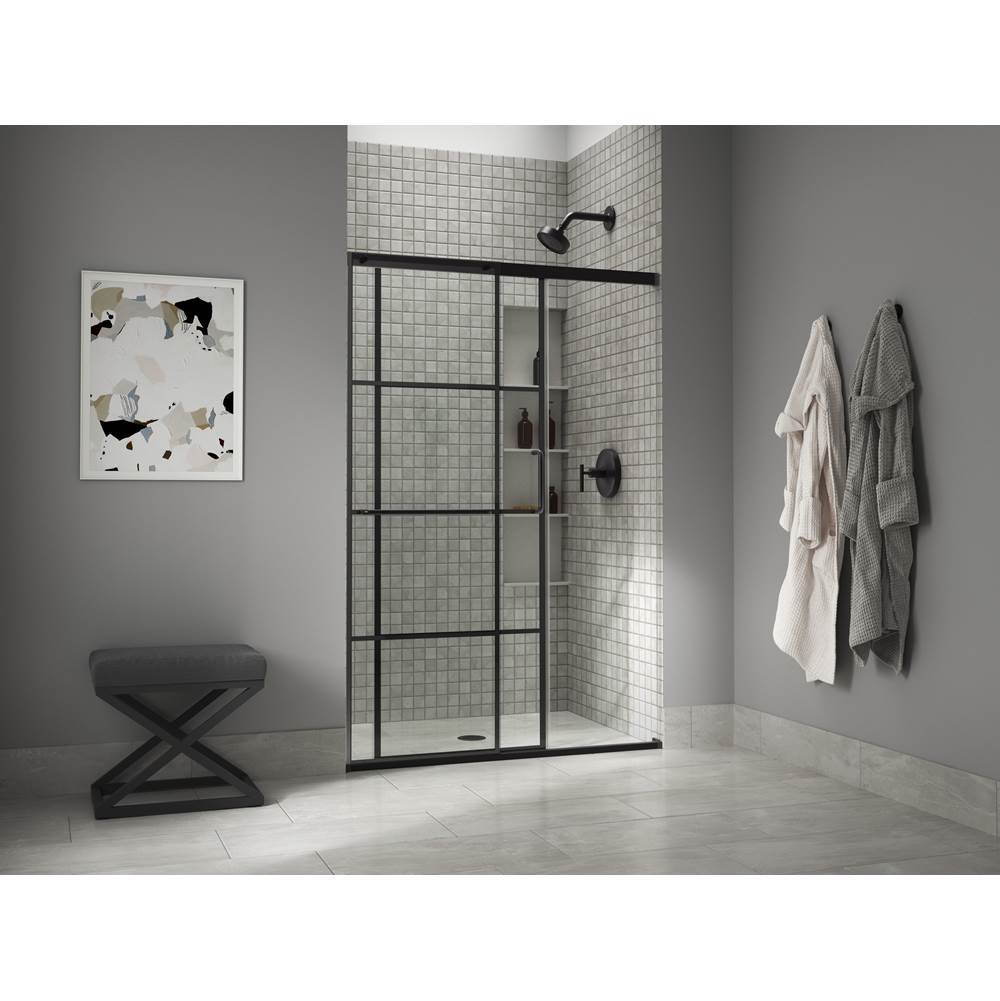 Elate Sliding shower door, 75-1/2'' H x 50-1/4 - 53-5/8'' W, with heavy 5/16'' thick Crystal Clear glass with rectangular grille pattern