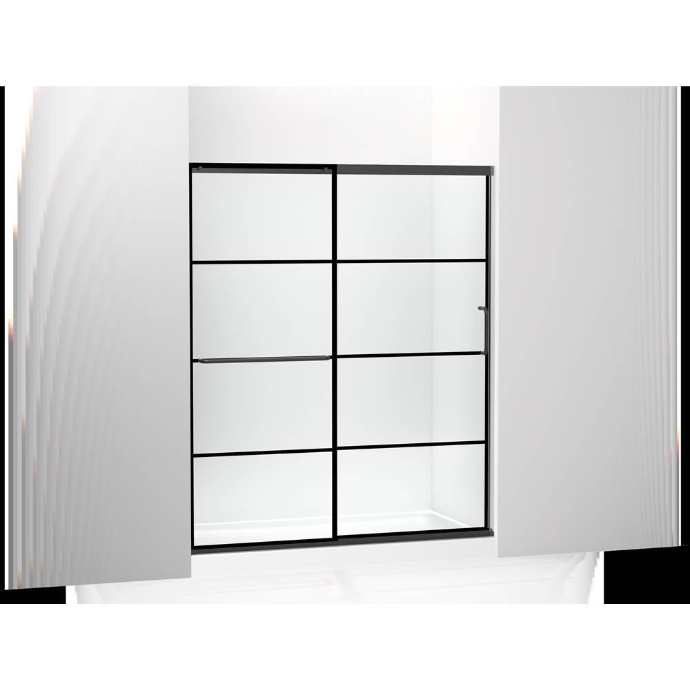 Kohler - Elate Sliding shower door, 70-1/2'' H x 56-1/4 - 59-5/8'' W, with 1/4'' thick Crystal Clear glass with rectangular grille pattern - Matte Black