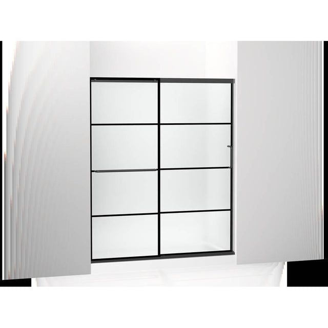 Kohler - Elate Sliding shower door, 70-1/2'' H x 56-1/4 - 59-5/8'' W, with 1/4'' thick Frosted glass with rectangular grille pattern - Matte Black
