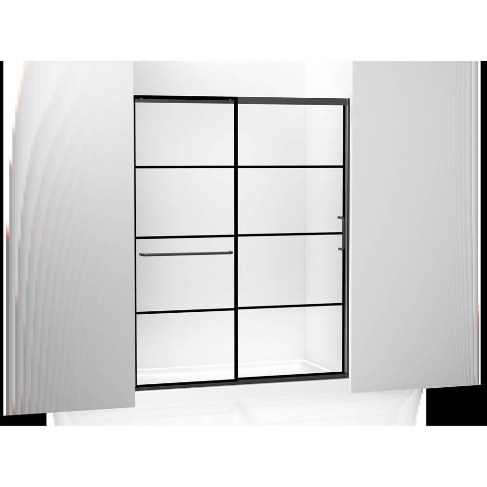 Kohler - Elate Sliding shower door, 75-1/2'' H x 56-1/4 - 59-5/8'' W, with heavy 5/16'' thick Crystal Clear glass with rectangular grille pattern - Matte Black