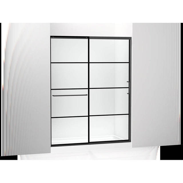 Kohler - Elate Sliding shower door, 75-1/2'' H x 56-1/4 - 59-5/8'' W, with heavy 5/16'' thick Crystal Clear glass with rectangular grille pattern - Matte Black