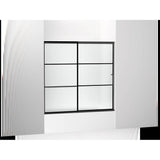 Kohler - Elate Sliding bath door, 56-3/4'' H x 56-1/4 - 59-5/8'' W, with 1/4'' thick Frosted glass with rectangular grille pattern - Matte Black