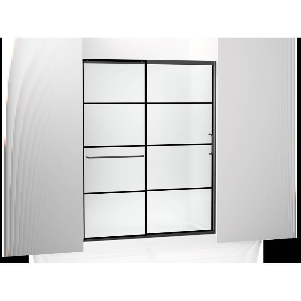Kohler - Elate Sliding shower door, 75-1/2'' H x 56-1/4 - 59-5/8'' W, with heavy 5/16'' thick Frosted glass with rectangular grille pattern - Matte Black