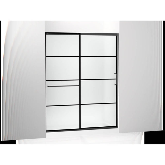 Kohler - Elate Sliding shower door, 75-1/2'' H x 56-1/4 - 59-5/8'' W, with heavy 5/16'' thick Frosted glass with rectangular grille pattern - Matte Black