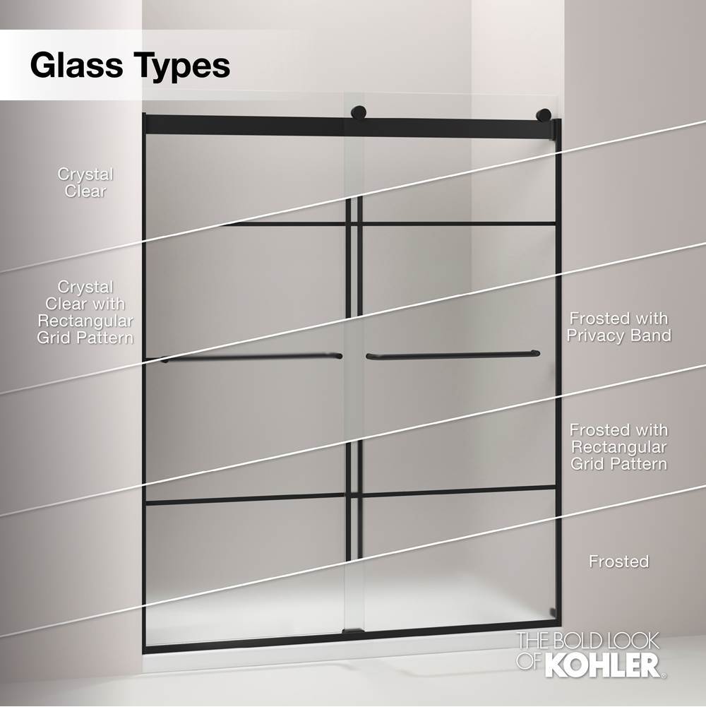 Pleat Frameless sliding shower door, 79-1/16'' H x 54-5/8 - 59-5/8'' W, with 5/16'' thick Frosted glass