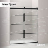 Pleat 63-9/16'' H sliding bath door with 5/16''-thick glass