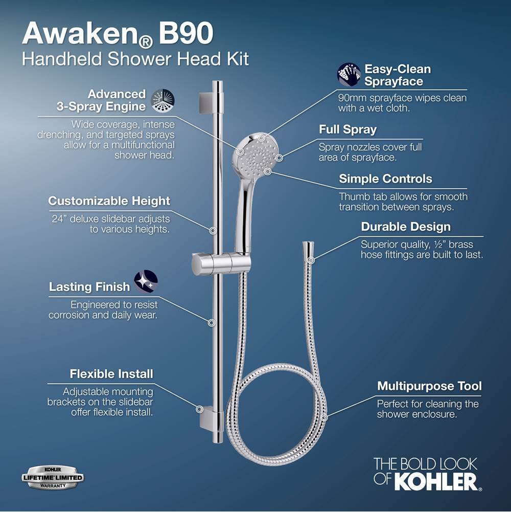 Awaken B90 27'' four-function handshower kit, 2.5 gpm