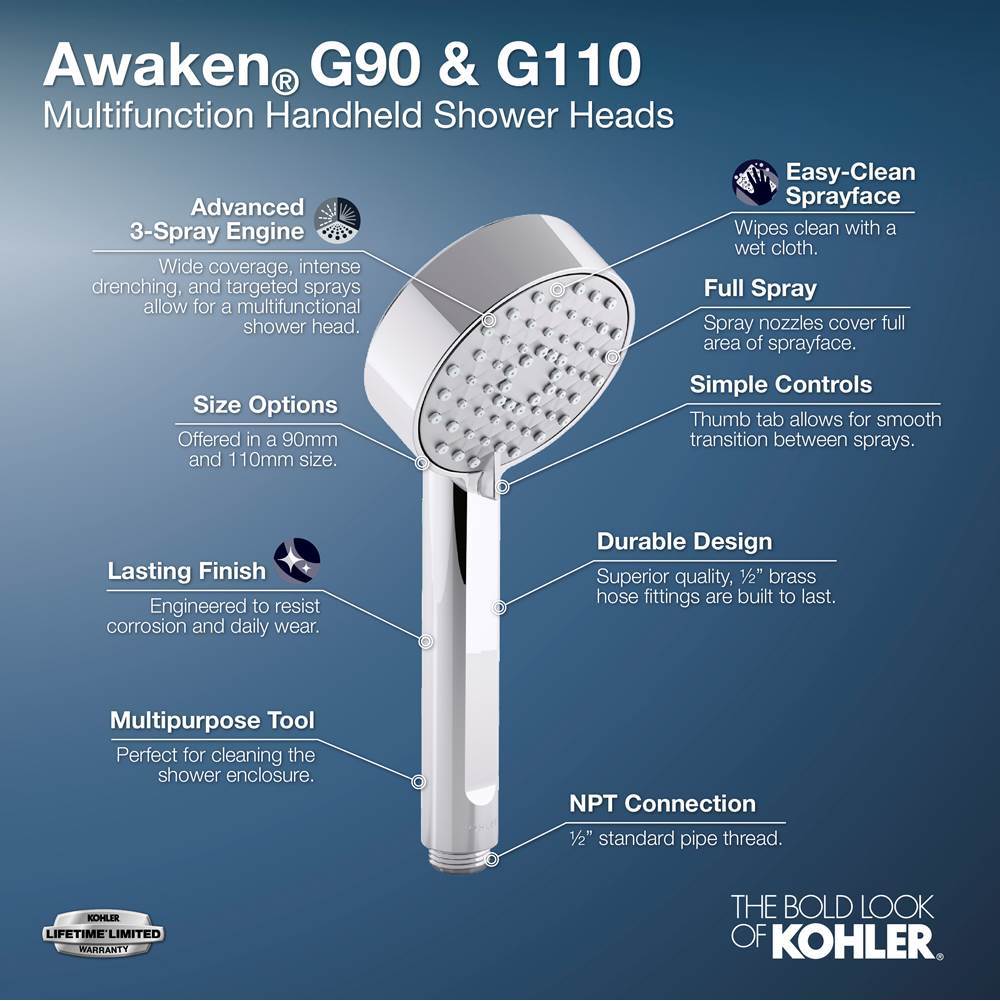 Awaken G110 Three-function handshower, 2.5 gpm