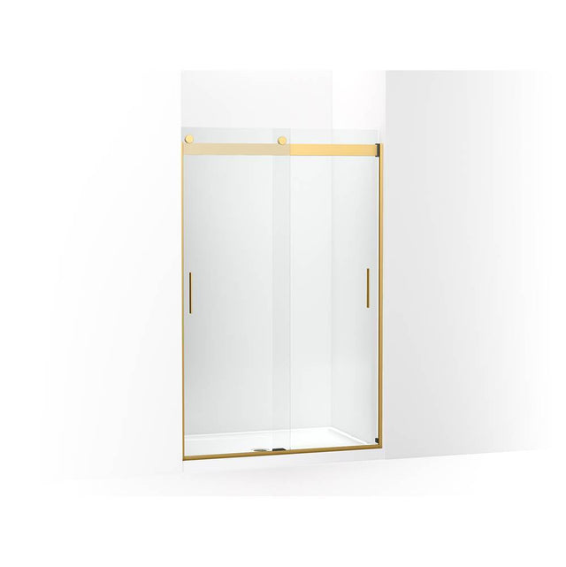 Kohler - Levity Sliding shower door, 74'' H x 43-5/8 - 47-5/8'' W, with 1/4'' thick Crystal Clear glass - Vibrant Brushed Moderne Brass