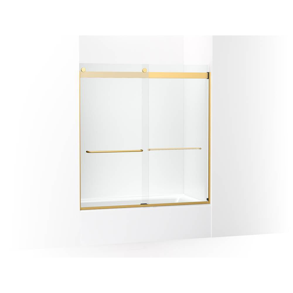 Kohler - Levity Sliding bath door, 62'' H x 56-5/8 - 59-5/8'' W, with 1/4'' thick Crystal Clear glass - Vibrant Brushed Moderne Brass
